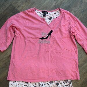 Rene Rofe Women's Size XL Pajama Set Shoe Purse‎ Print 100% Cotton Matching Set